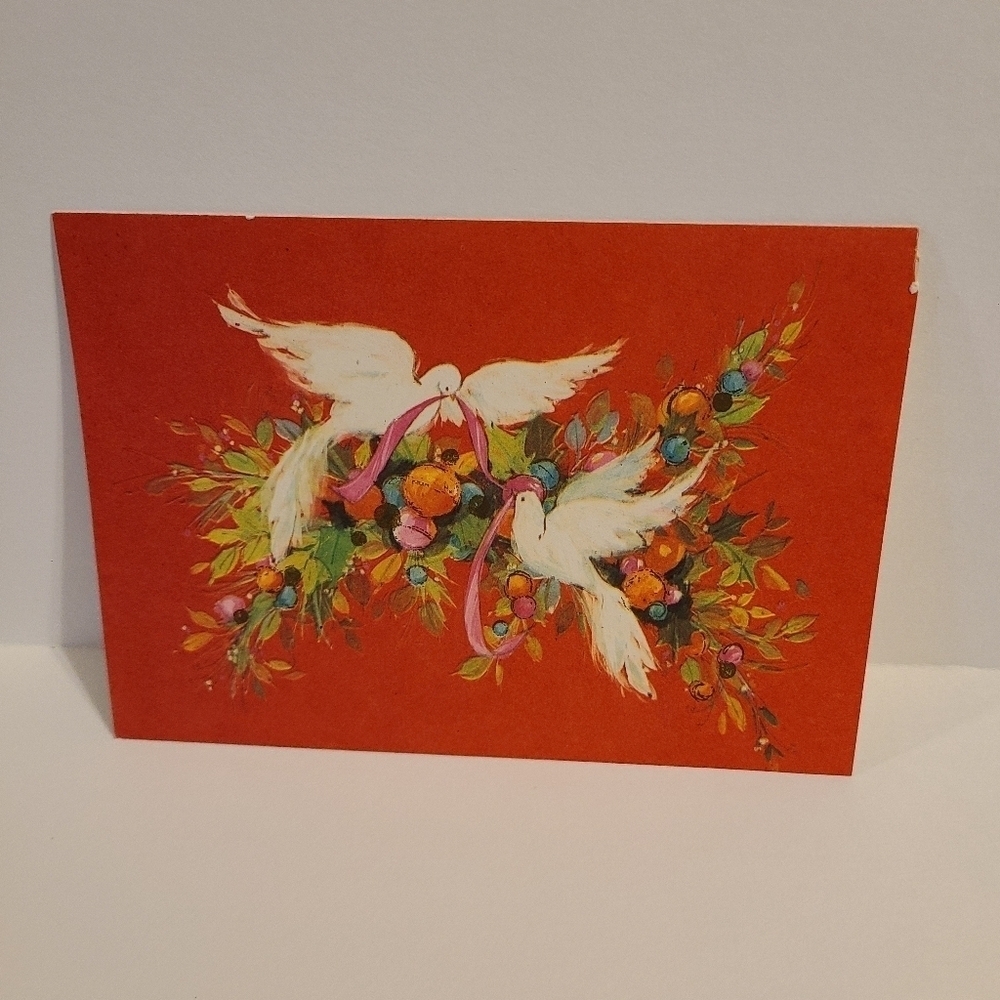 Vintage Forget Me Not White Dove and Mistletoe Christmas Card